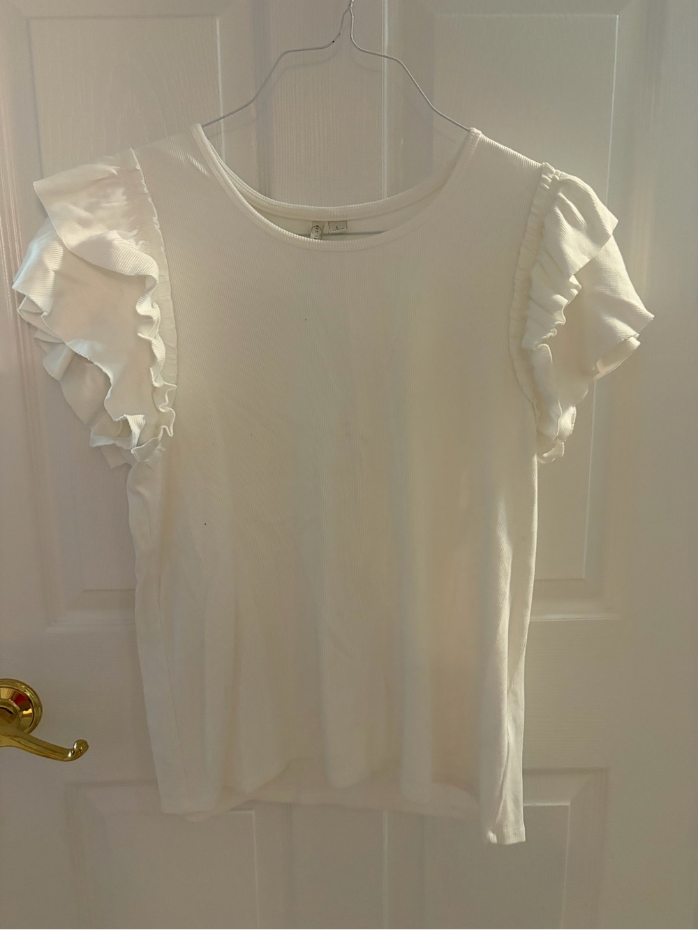 Flutter Sleeve Crewneck Tee in White
